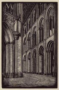 Kathedraal van Ely: Het schip in westelijke richting (houtsnede) door John Frederick Greenwood