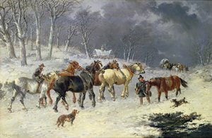 Paarden in de sneeuw door John Frederick Herring Junior