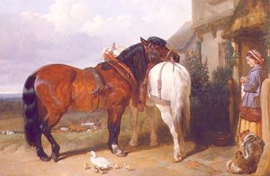 Paarden bij een Cottage Deur door John Frederick Herring Senior