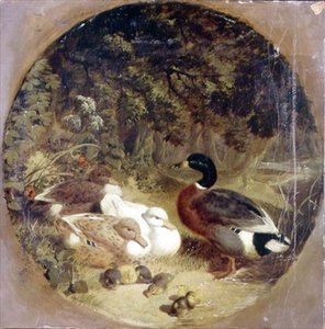 Eenden en eendjes in een bebost rivierlandschap door John Frederick Herring Senior