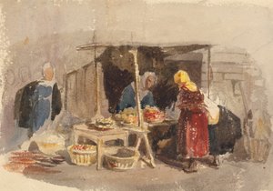Een fruitkraam op een markt door John Frederick Tayler