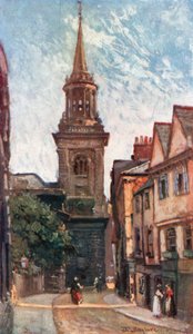 Allerheiligenkerk, vanaf Turl Street (kleurenlitho) door John Fulleylove