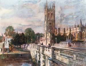 Magdalen Tower en brug (kleurenlitho)