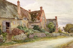 Huisje met rieten dak en aangrenzende schuur, 1881 door John Fulleylove
