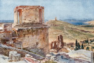De bastion en tempel van Wingless Victory gezien vanaf de beklimming naar de Propylaea