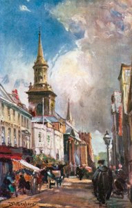 De High Street kijkend naar het oosten (kleurenlitho)