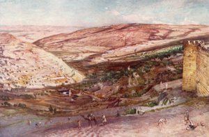 De samenkomst van de valleien van Hinnom en Josafat, gezien vanaf het oostelijke punt van de muren van Zion