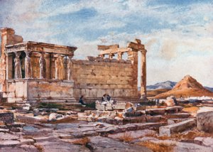 De zuidkant van het Erechtheion, met de fundamenten van de vroegere tempel van Athena Polias