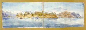Het eiland Philae. Aquarel van John Gardner Wilkinson (1797-1875), Brits reiziger en archeoloog, 