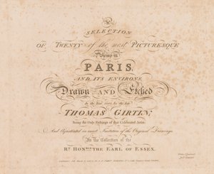 Een selectie van twintig van de meest pittoreske uitzichten in Parijs en omgeving: Titelpagina, 1803 door John Girtin
