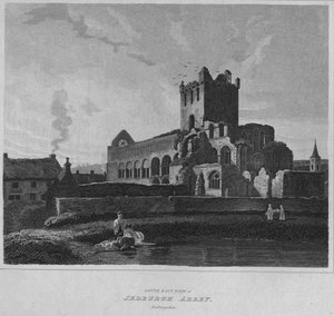 Zuidoostelijk uitzicht op Jedburgh Abbey. Roxburghshire, 1814 door John Greig