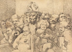 Literaire karakters verzameld rond het medaillon van Shakespeare door John Hamilton Mortimer