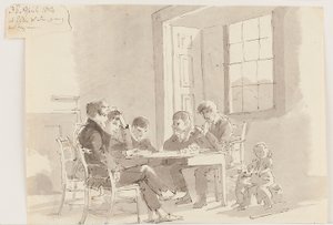 Jongens die lezen in Storrs, Elterwater, 1814 door John Harden