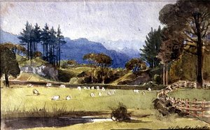 Langdale vanaf de Noordoever van Windermere door John Harden