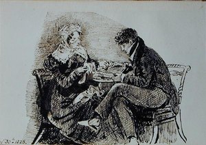 Man en vrouw lezen aan een tafel door John Harden