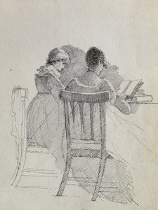 Lezen (pen en inkt op papier) (detail)
