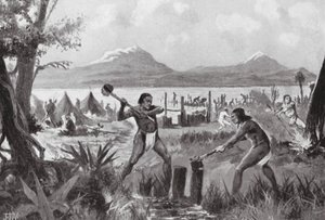 De stichting van de stad Mexico (litho)