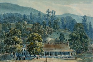 Eetkamer en podiumkantoren in White Sulphur Springs door John Hazelhurst Boneval Latrobe
