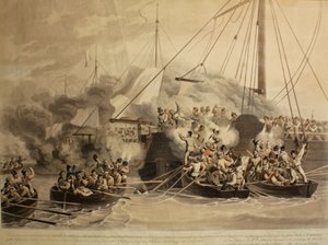 De roeiboten van de Quebec, Raven, Exertion en Redbreast, Alert en Princess Augusta, 1811 door John Heaviside Clark