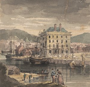 Weymouth: met figuren, schepen en uitzicht op (?) het Douanehuis