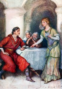 Enid wacht op Geraint (kleurenlitho) door John Henry Frederick (after) Bacon