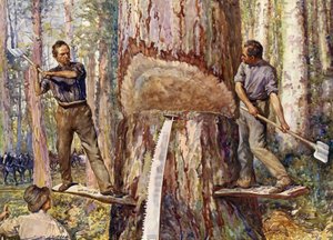 Houthakkers die hout kappen door John Henry Frederick (after) Bacon