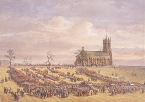 Begrafenis van de Slachtoffers van de Hartley Mijnramp op de Begraafplaats van Earsdon, 26 januari 1862 door John Henry Leonard
