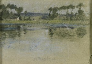Bomen over de rivier door John Henry Twachtman