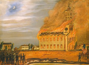 Brand van de Old South Church, Bath, Maine, ca. 1854