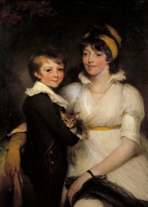 Jonge vrouw en kleine jongen met een kat Schilderij door John Hoppner (1758-1810) door John Hoppner