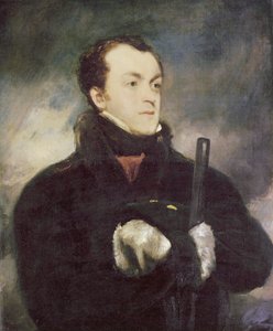 Portret van Kapitein Lyon, halve lengte, in een bontjas, met een geweer door John Jackson