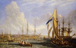 Maritieme scène voor Plymouth, Engeland, in augustus 1815