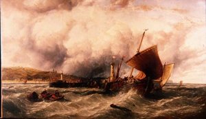 Vissersschepen bij de Haven van Boulogne door John James Wilson