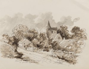 Kewstoke Kerk en Dorp, Weston Super Mare, Somerset, 1882 door John Joseph Barker