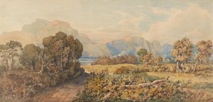 Landschap met rivier en bergen door John Joseph Cotman