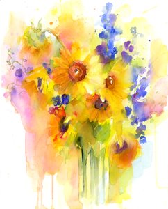 Zonnebloemen en ridderspoor, 2016
