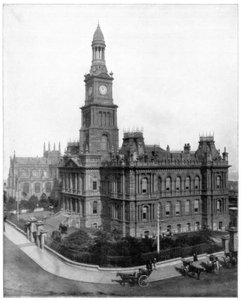 Stadhuis en plein, Sydney, Australië, eind 19e eeuw
