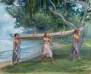 Meisjes die een Kano Dragen, Vaiala in Samoa, 1891