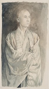 Portret van een priester in de tempel van Lyemitsu, Nikko, ca. 1888 (sepiawas op papier) door John La Farge or Lafarge