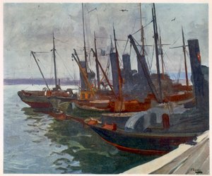 Mijnenvegers in de Haven, uit Britse Kunstenaars aan het Front, Vervolg van Het Westelijk Front, 1918