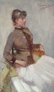 Portret van een zittende dame, 1887 door John Lavery