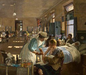 De Eerste Gewonden in het Londense Ziekenhuis, Augustus 1914 door John Lavery