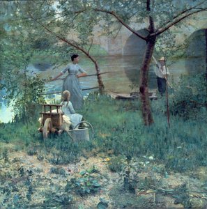 Onder de Kersenboom, de Brug bij Grez, 1884 door John Lavery