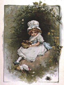 Kleine Miss Muffet, uit een geïllustreerd boek met kinderrijmpjes door John Lawson