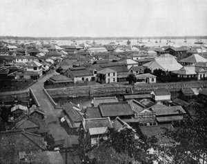 Uitzicht op Yokohama in Japan (zwart-wit foto)