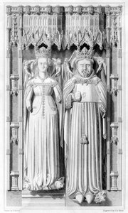 Beeld van Hendrik IV en zijn koningin Joan van Navarra in de kathedraal van Canterbury door John Le Keux