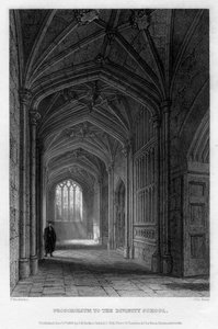 Proscholium naar de Divinity School, Oxford, 1836 door John Le Keux