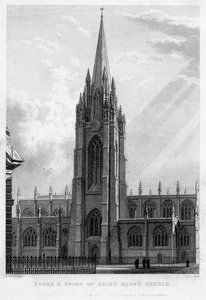 Toren en spits van de Sint-Mariakerk, Oxford, 1833 door John Le Keux