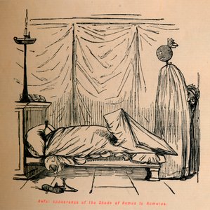 Verschrikkelijke verschijning van de Schaduw van Remus aan Romulus, 1852 door John Leech