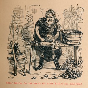Caesar op zoek naar de Parels waarvoor Groot-Brittannië beroemd was, ca. 1860 door John Leech